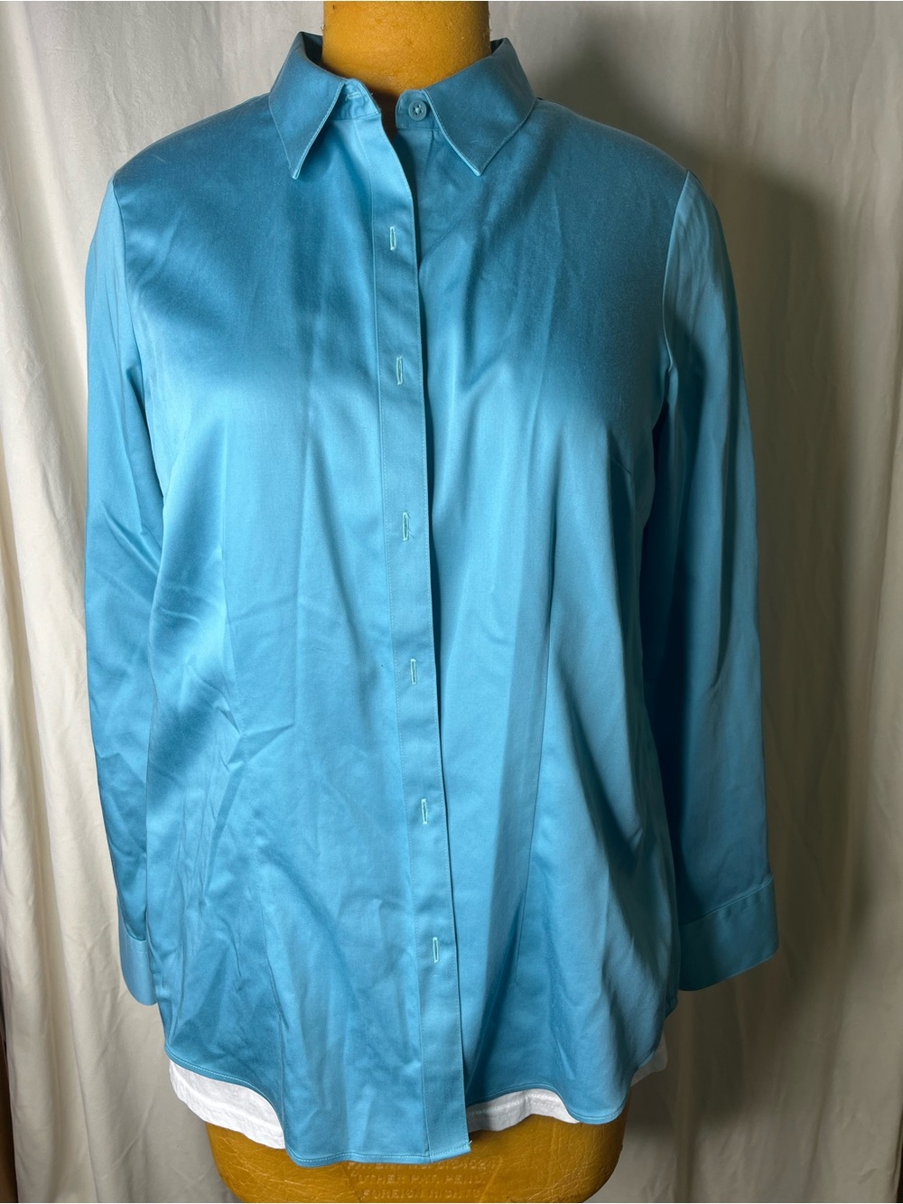Coldwater Creek Satin-Look Turquoise Button Down Shirt